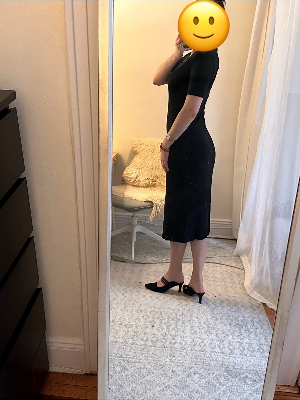 Reformation Olympia Black Ribbed Midi Dress with Thigh Slit, Size S - Picture 4 of 8